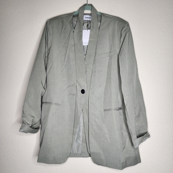 Lattelier Gray Linen-Blend V-Neck Layered Blazer XL NWT - Picture 5 of 10